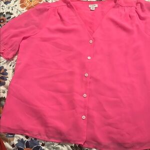 J. Crew Pink Short Sleeve Buttoned Blouse